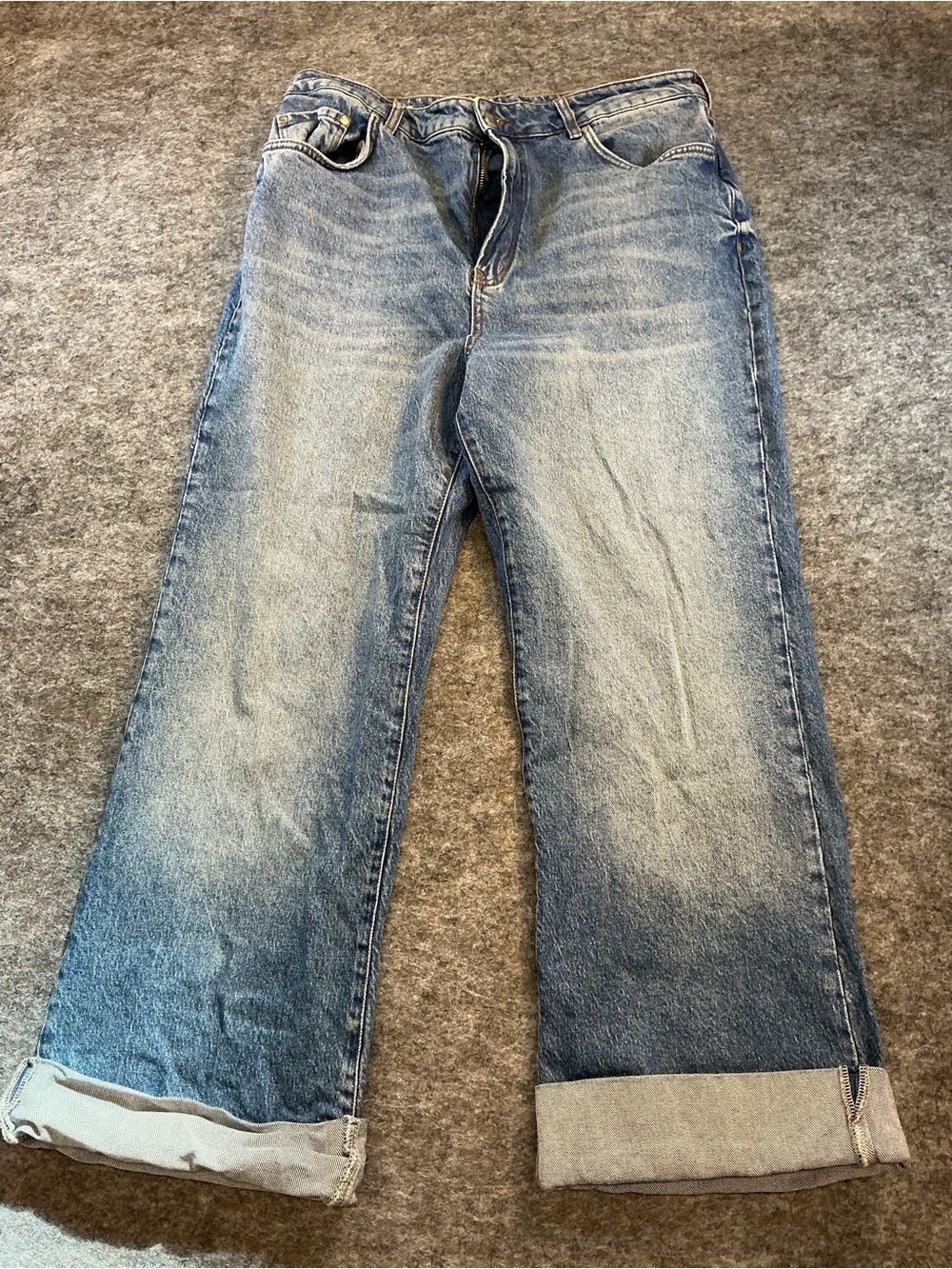Pilcro High Rise Cuffed Wide Baggy Leg Blue Washed Straight-Leg Jeans Size 33P